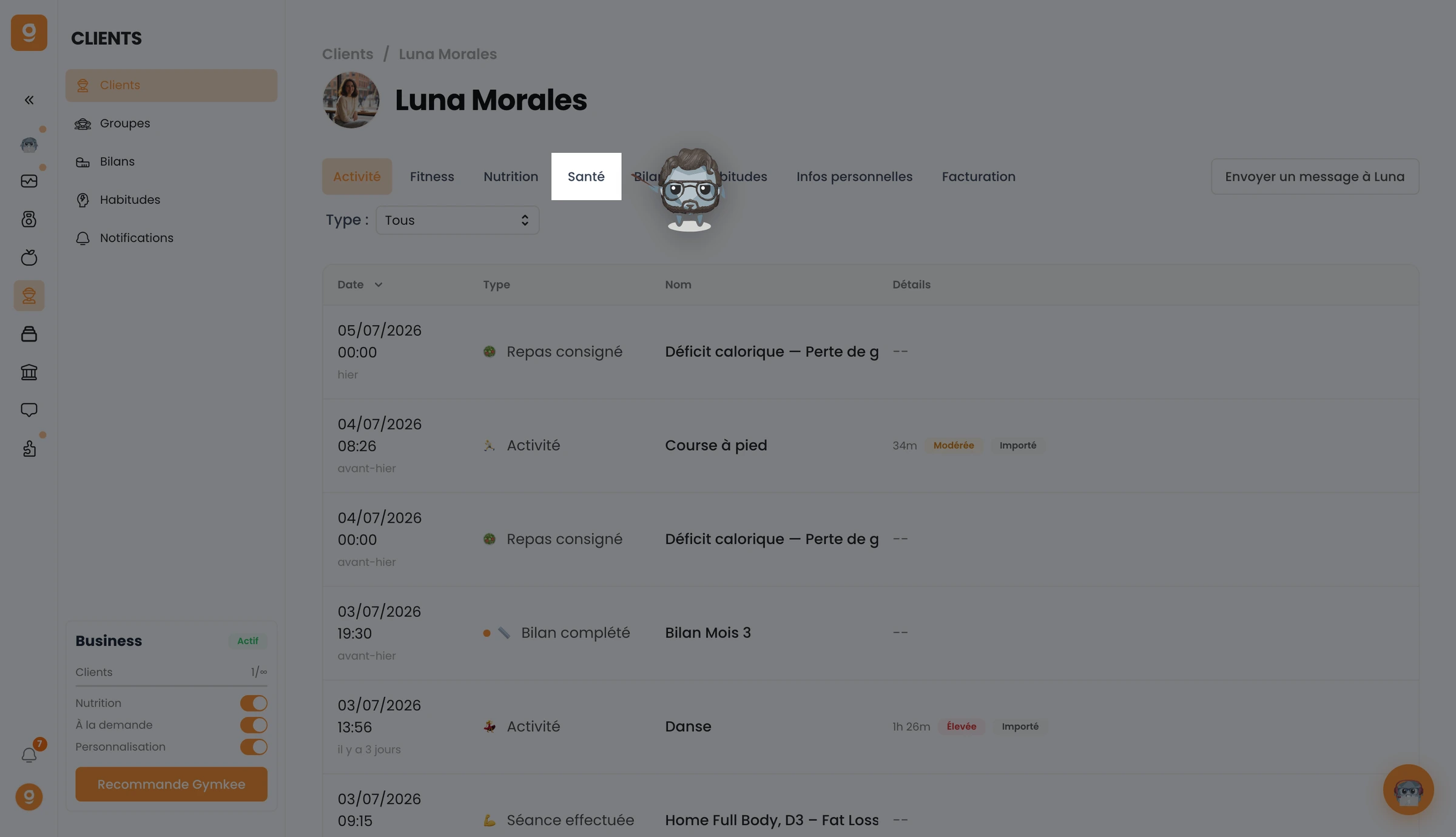 Comprendre les données de santé de tes clients sur Gymkee — screenshot 1